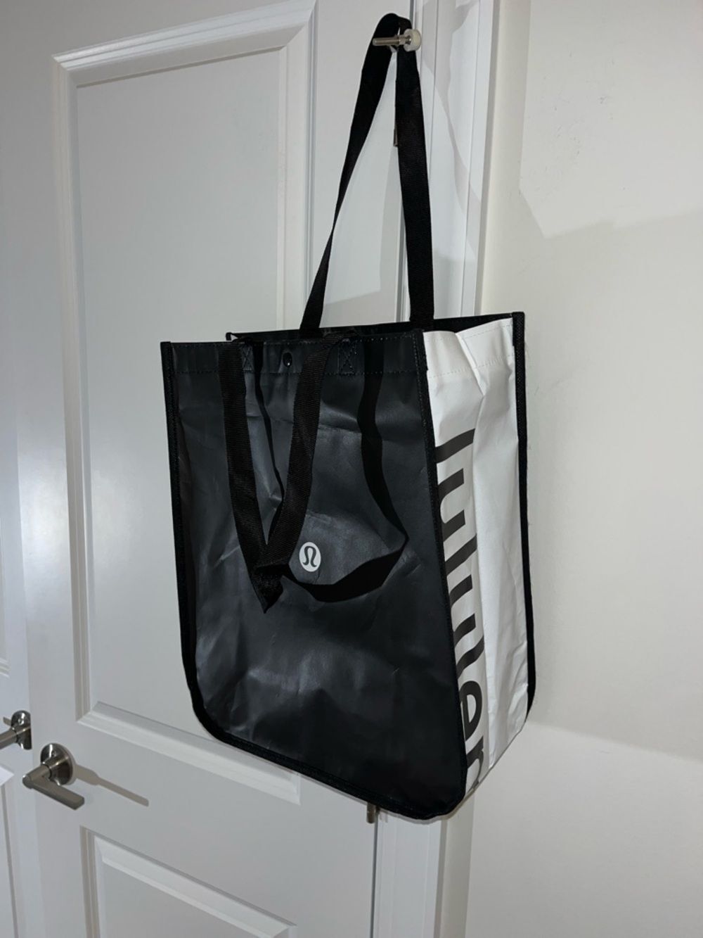 Lululemon Reusable White & silver printed small Yoga Breath shopping Bag